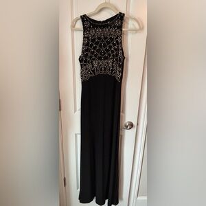 Jackie Jon Black Gown with Silver and Gold Beaded Bust, size 6